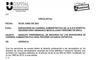 Circular Derecho Preferencial de Encargo de los Servidores de Carrera Administrativa para Proveer Vacancia Definitiva